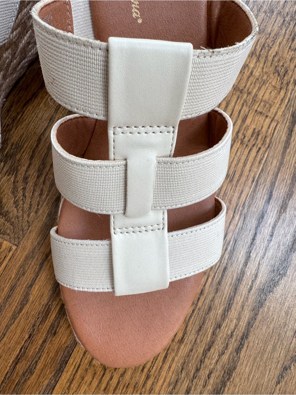 Tommy Bahama White/Beige Espadrille Wedge Slide Sandals with Triple Straps - Picture 6 of 8